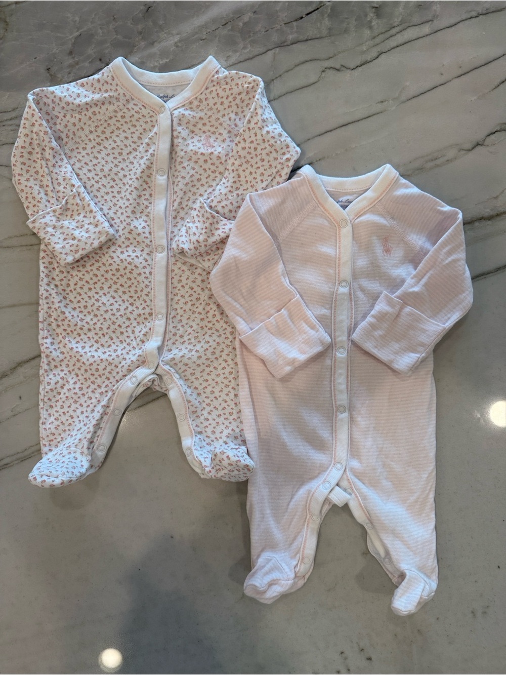 Ralph Lauren Baby Girl Floral & Pink Striped Footed Sleepers